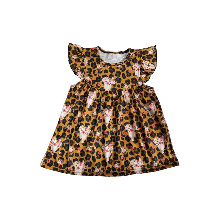 

2019 Adorable Girls Frock Design Dress Boutique Kids Cow Skull Pearl baby girls dress, As picture