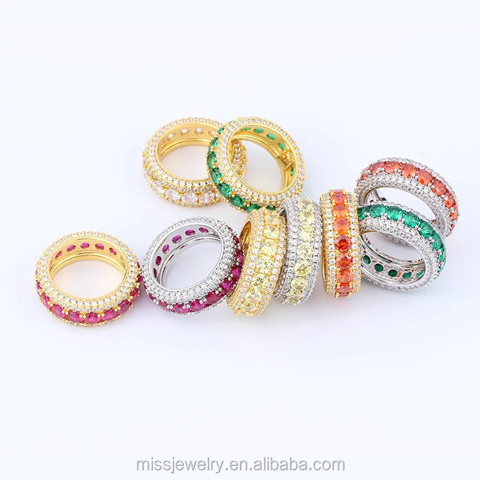 

Missjewelry Hot Selling Hip Hop Finger Gold Mens Colorful Stone Unique Design Diamond Ring, Any colors