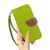 Newest fashion leaf design flip leather wallet case for iphone X with strap