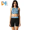 women split sports swimming wear two piece bathing suit with printed crop top