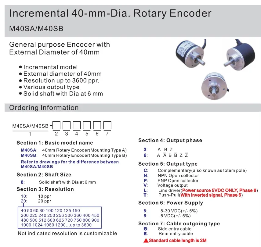 40mm Push-Pull Output Rotary Encoder 5-30VDC 1024 PPR Incremental for Various Devices