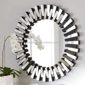 Image of Antique sun shaped with silver leaf frame mirror strips wall