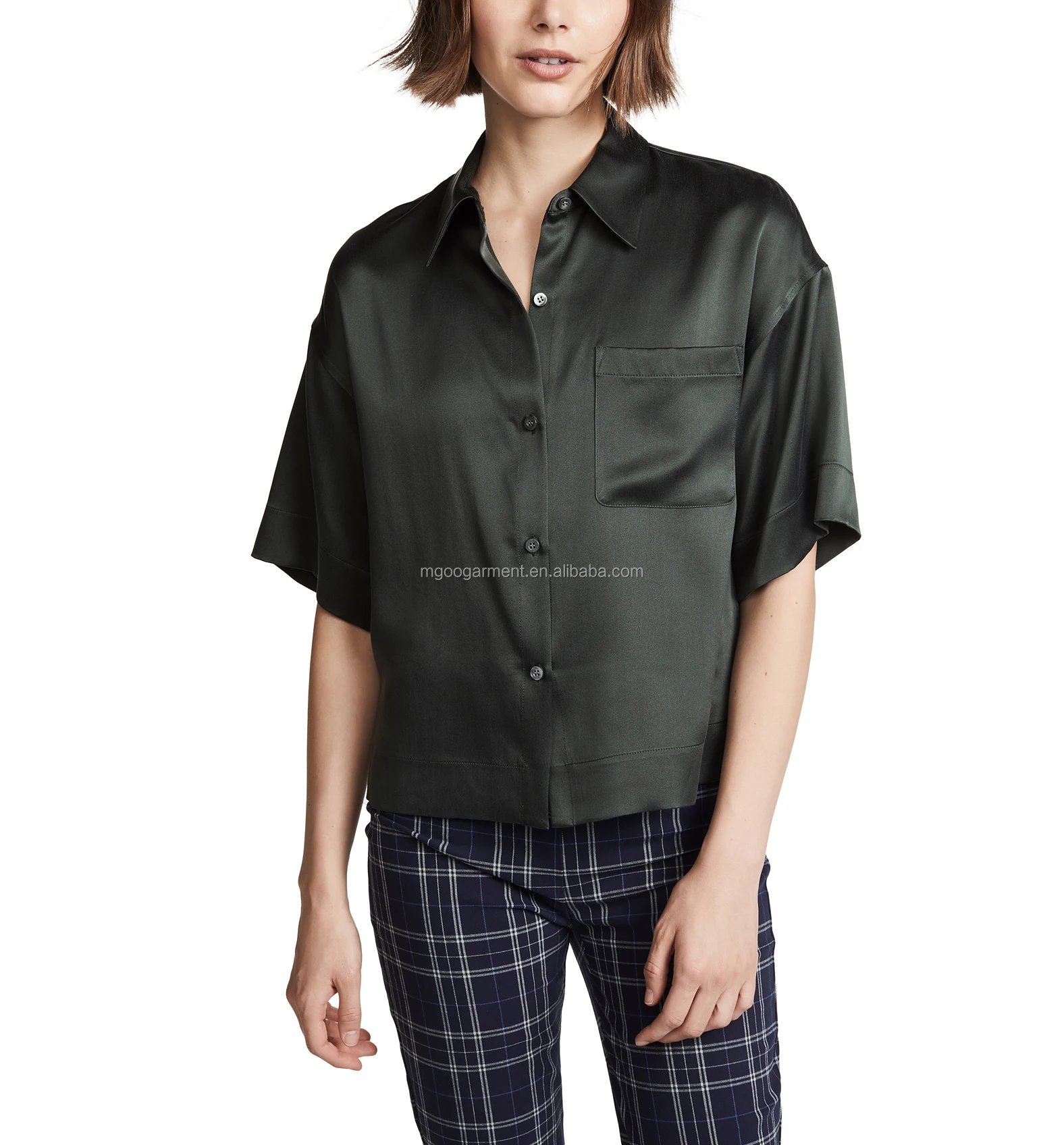 black satin button down