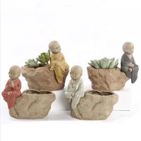 

Creative Garden Flower Pot Crude Pottery Table Decor Succulent Plants Chinese Kungfu Monk Buddha Porcelain Flower Pot