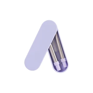 Image of reusable collapsible stainless steel metal straw BPA free food grade straw travel portable