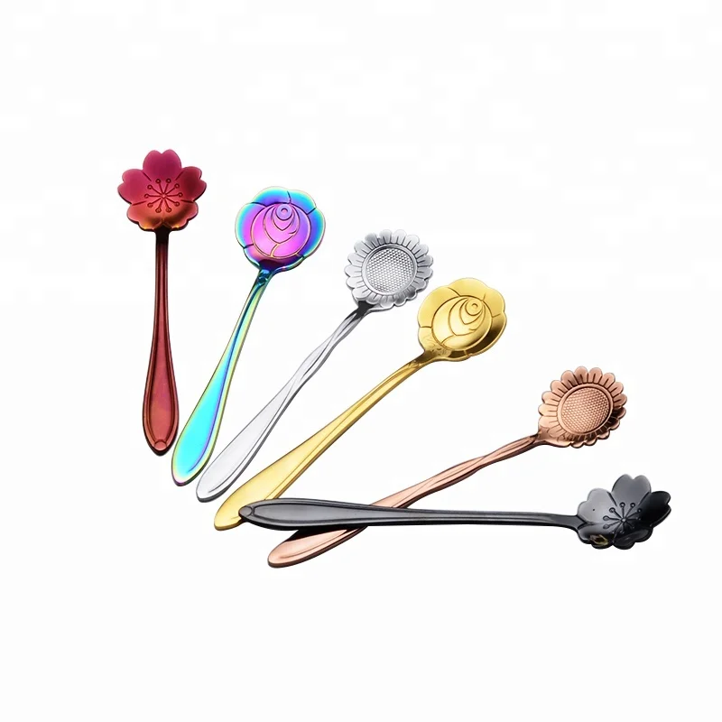 

Japanese Stainless Steel Titanium Plating 8 Flowers Shape 7 Colors Coffee Stir Spoon, Colorful;rose gold;purple;gold;blue;black;sliver