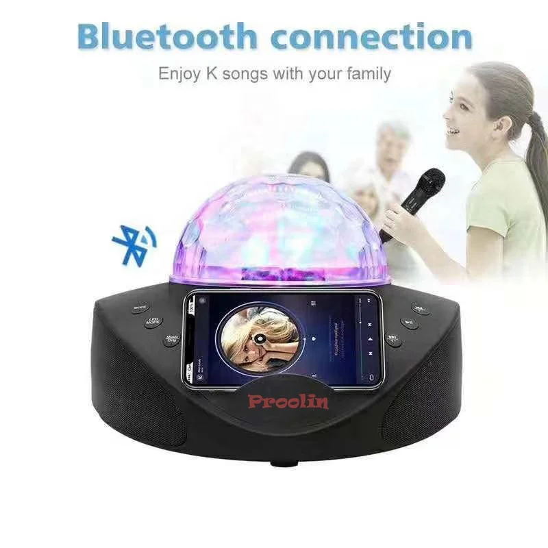 

Factory New design Loud 30W BT wireless speaker ,Double Microphone Karaoke family Ktv with disco light
