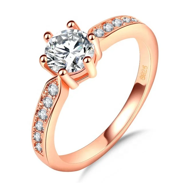 

Classic Six Prong Zircon Rings Rose Gold Color Wedding Ring For Women Austrian Crystal Jewelry