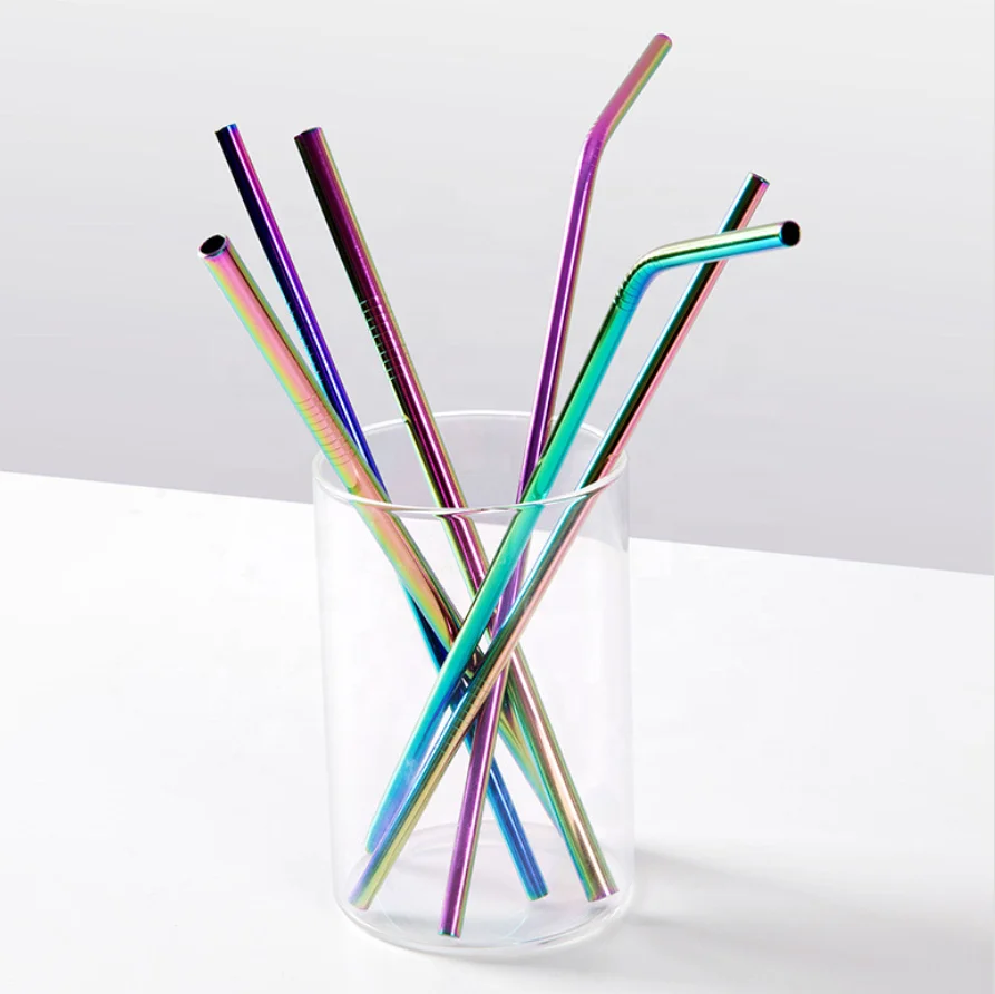 

Factory price food grade metal bar straws with brush stainless steel straws, Silver black gold
