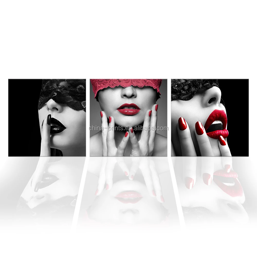 

Red Lip Lady Canvas Wall Picture 3 Pieces Charming Beauty Canvas Art Prints Living Room Decoration Ready to Hang on Wall
