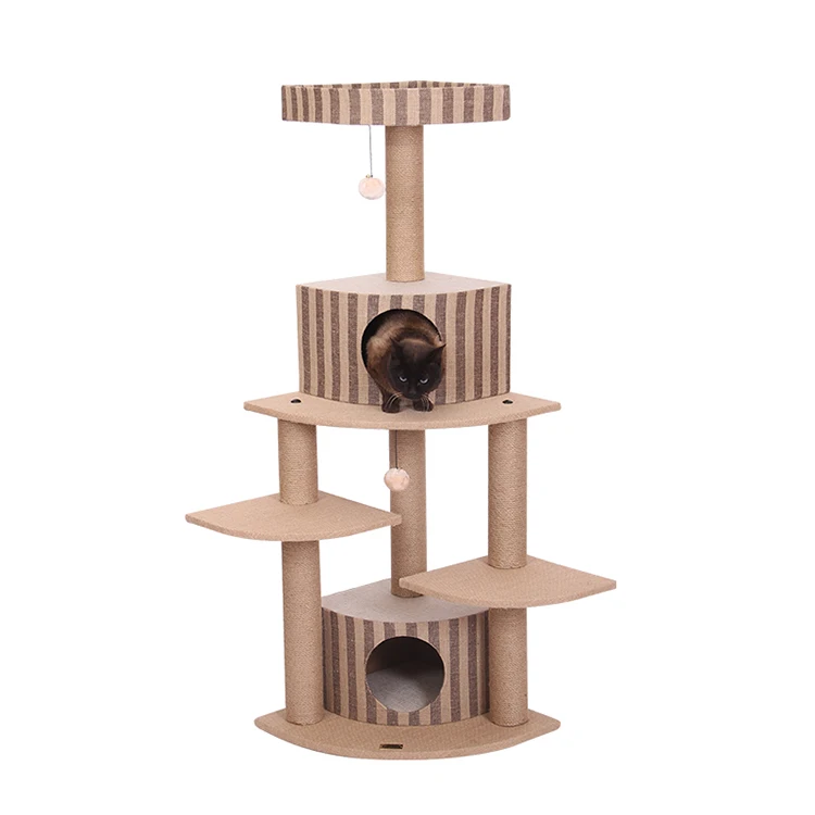 Fashion black cat tower mdf cardboard cat scratcher tree