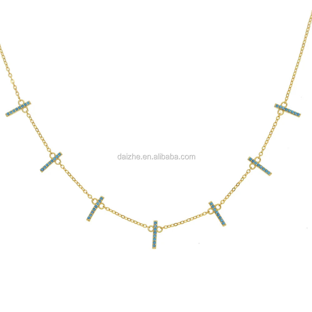 

2021 wholesale 925 sterling silver turquoiise paved bar charm necklace for women wedding necklace jewelry, Black