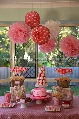 Pink Theme Party Ideas Tissue Paper Pom Poms Honeycomb Balls Paper