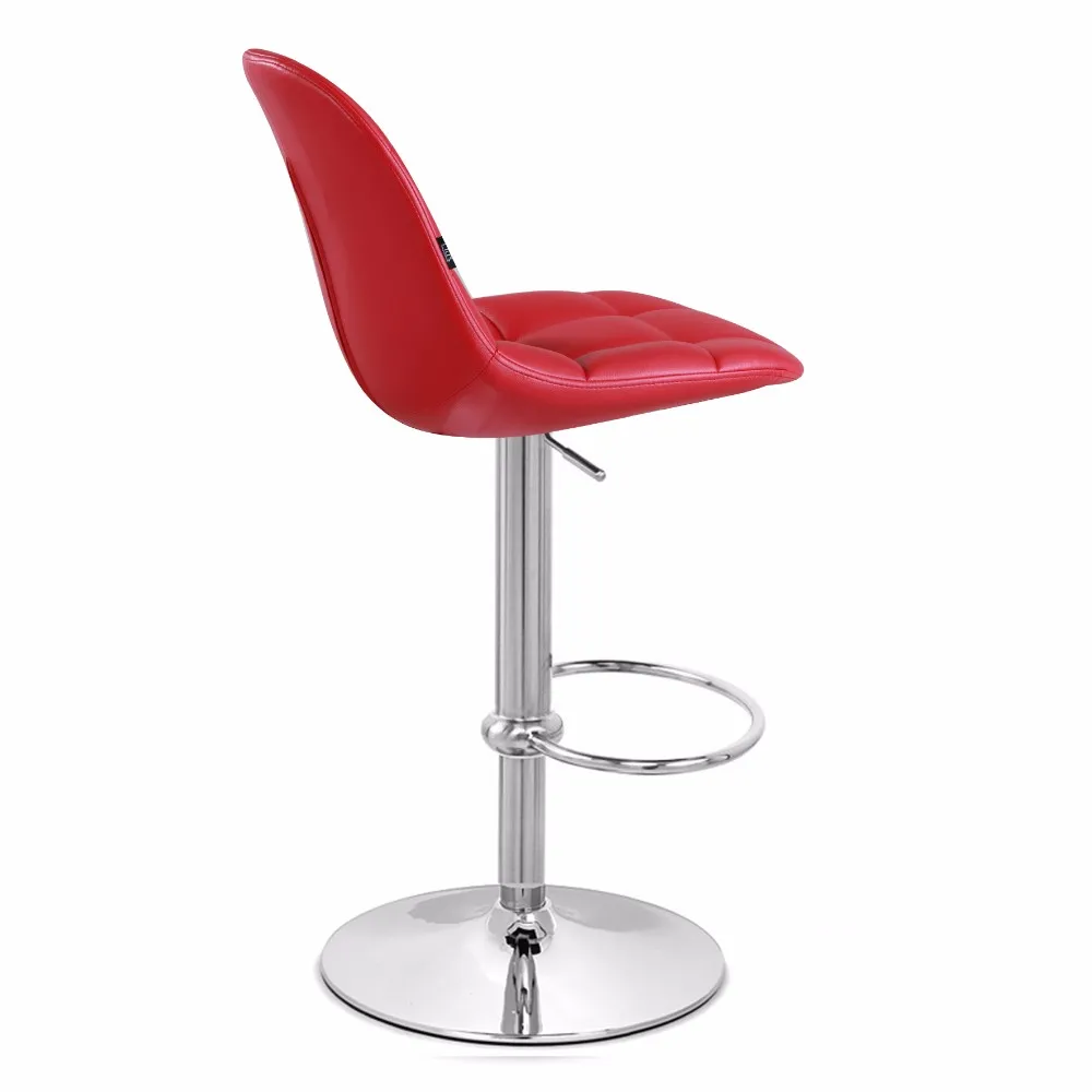 Dk Red Color Pu Adjustable Kitchen Bar Stool Bar Chair Iron Brushed