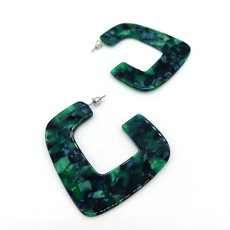 

No Fade Steel Ear Pin Acetic Acid Acrylic Geometric Circle Earrings Green Acrylic C Shape Hoop Earrings For Girls, As picture