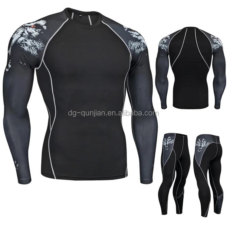 
2 Pieces Men Fitness Gym Suits Workout Rash Guard Running Leggings Sets Basketball Compression Tights 