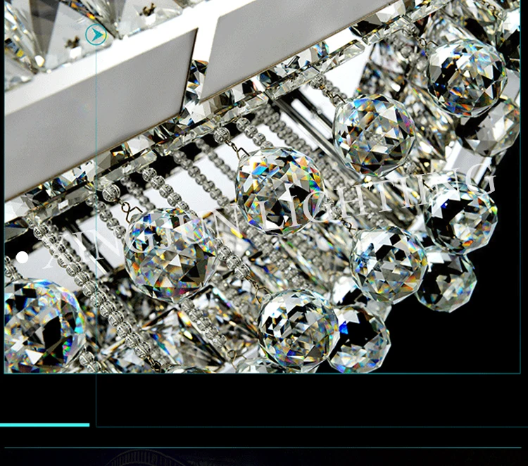 XingJun Factory Luxury Stainless Steel fixture multi color Crystal hanging square led ceiling light