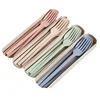 Plastic picnic wheat straw children's tableware set fork and spoon cutlery japanese biodegradable portable tableware set for kid