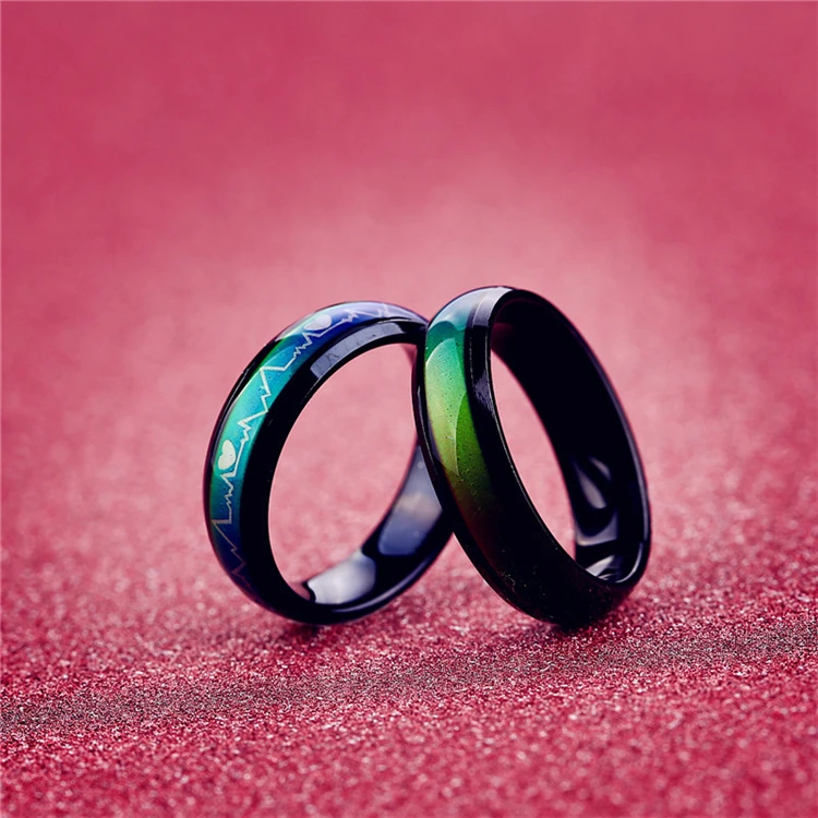 

Best Birthday Gift For Girlfriend Changing Color Mood Ring Heartbeat Couple Titanium Ring