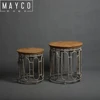 Mayco Farmhouse Vintage Round Small Wooden Coffee Table with Metal leg