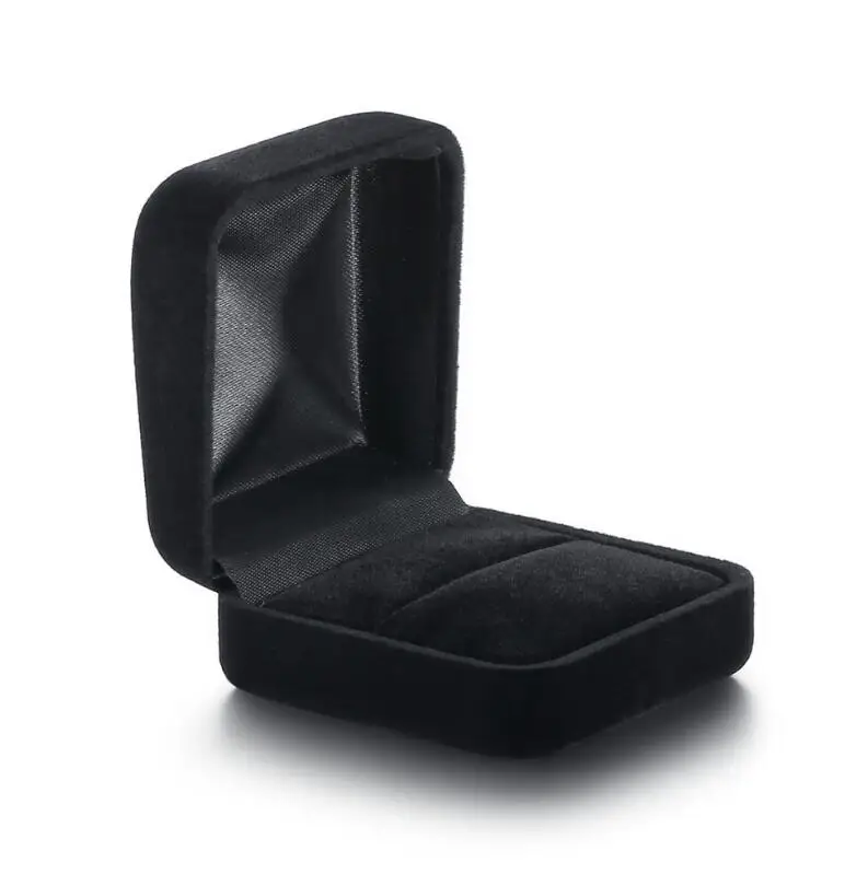 

Wholesale Cheap Velvet Black Wedding Jewelry Ring Box with Metal Hinges Packaging Boxes, As picture shows