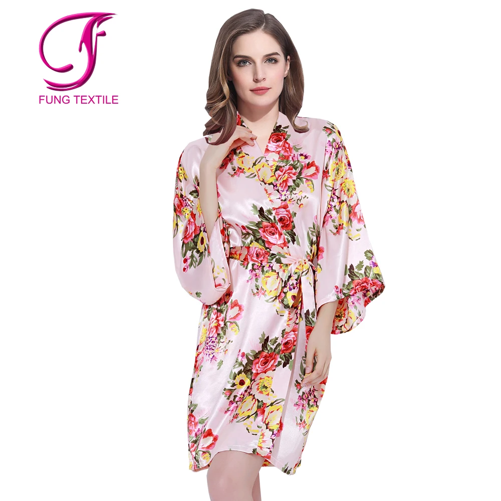 

Fung 3002 Kinds Of Colors Silk Floral Kimono Robe Smooth Sleepwear, 16 colors