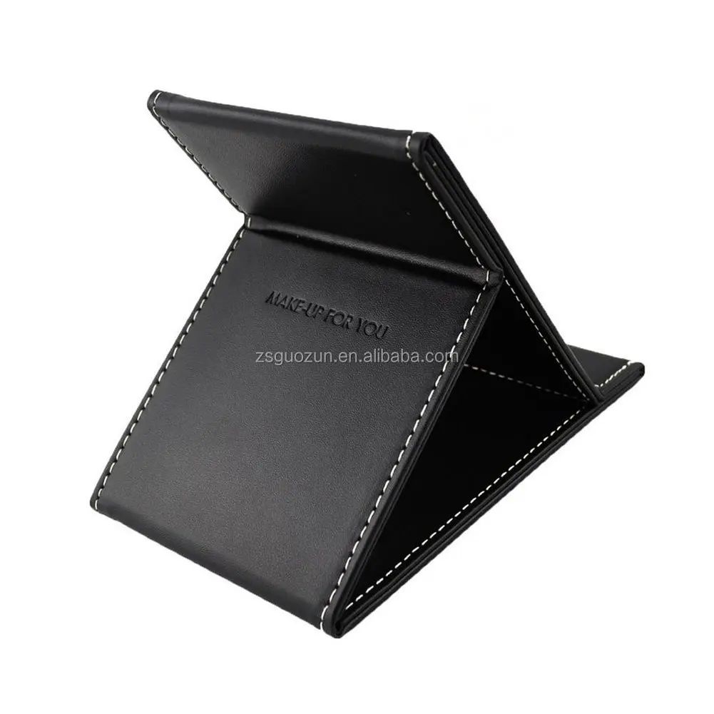 Wholesale women's portable beauty PU leather makeup cosmetic compact folding table mirror
