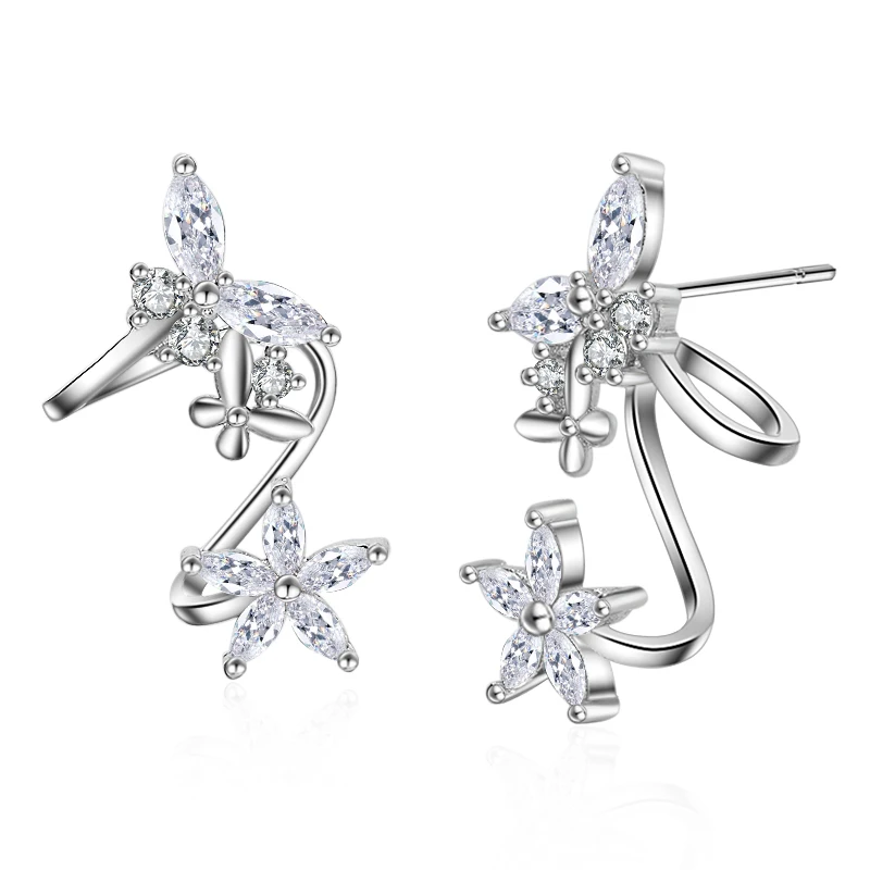 

High quality fashion shiny cz zircon butterfly star female 925 sterling silver ladies`stud earrings jewelry gift women, Gold plated;silver