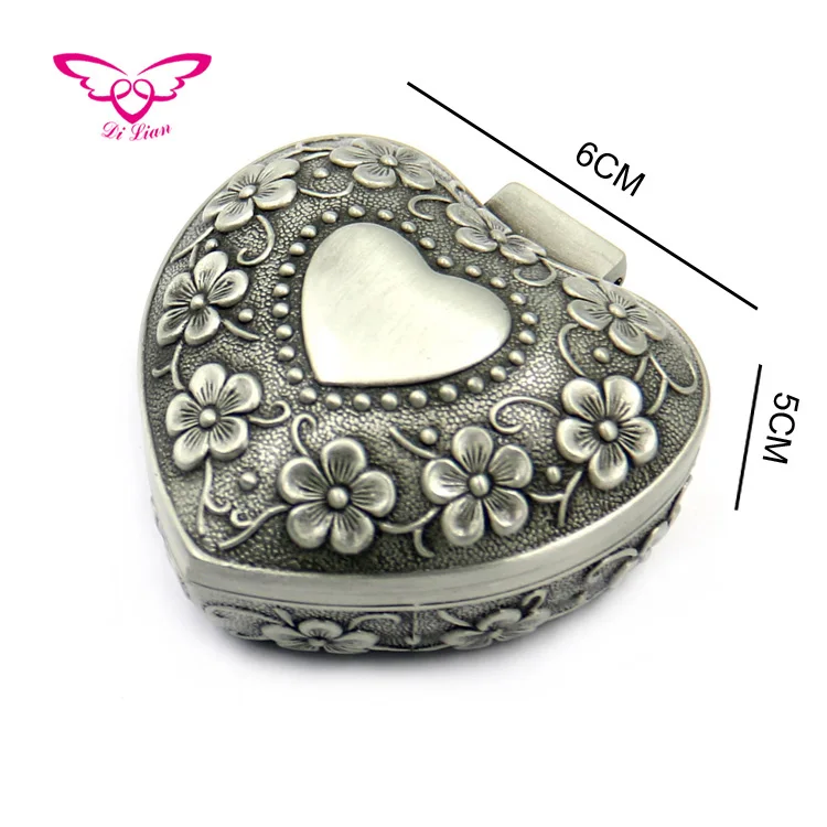 

Zinc Alloy Material Heart Shape Jewelry Ring Box, Ancient tin color