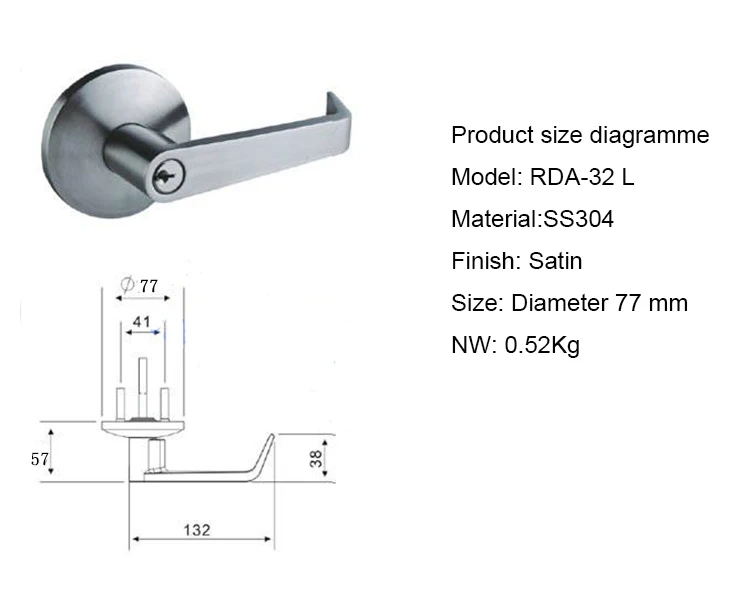 Double Pack Or Single Action Panic Bar Lever Handle Outside Trim For