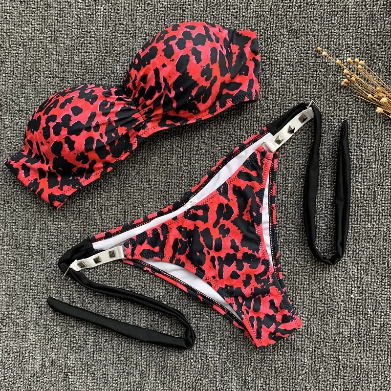 

B23555A Women Sexy Red Leopard Print Bikinis