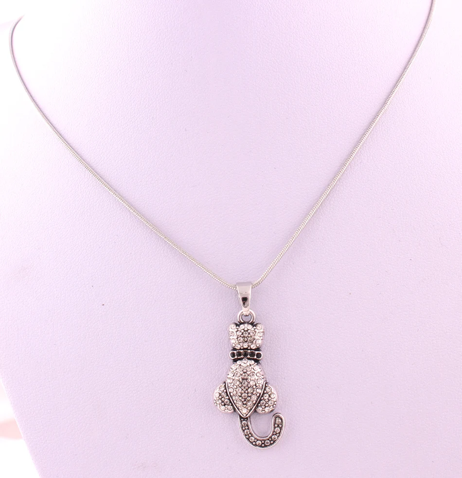 

A500315-1 Vintage Jewelry fancy crystal cute Pet cat pendant zinc alloy animal necklace, Cat necklace