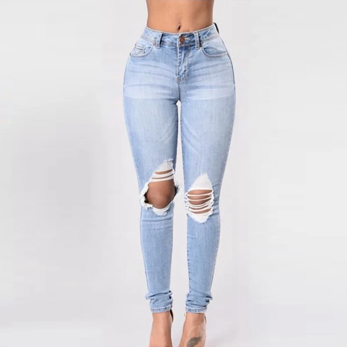 Top Design S-2xl Light Blue Ripped Denim Jeans Women - Buy Denim Jeans ...
