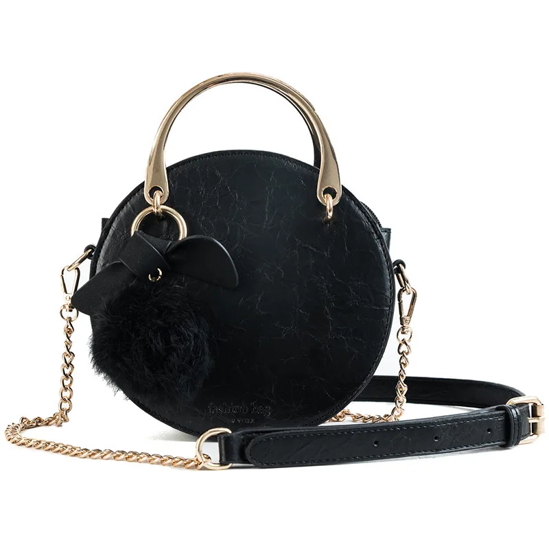 

Round black suede vintage bag shoulder women chain shoulder bag, Multi