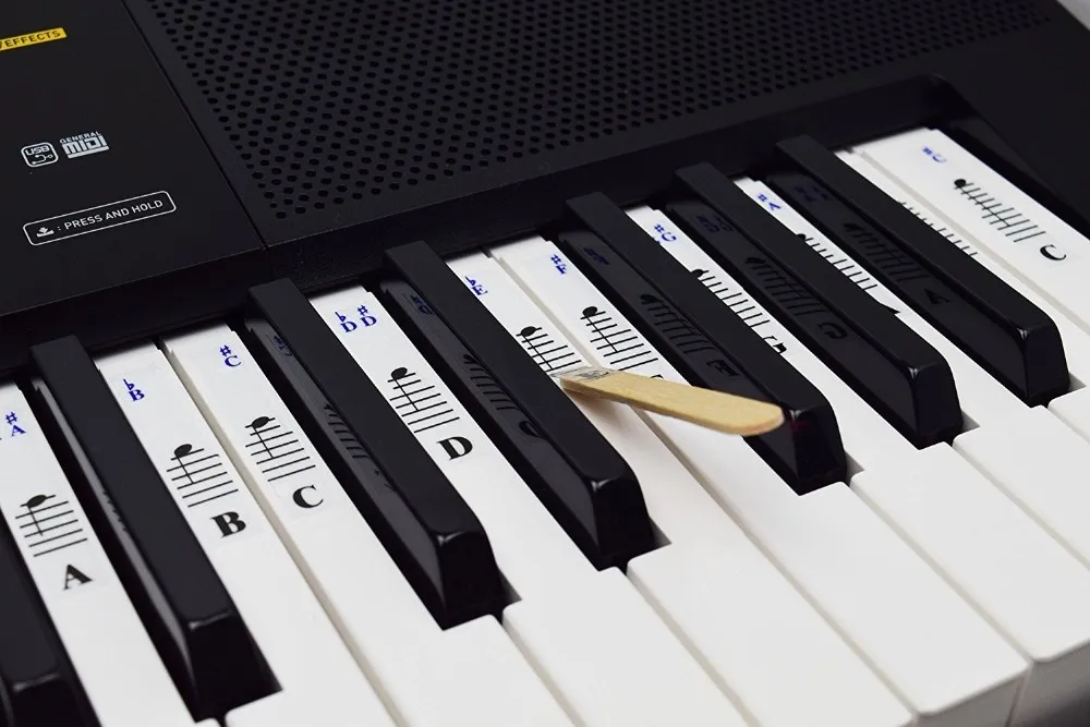 Piano Autocollant Touches 4Pcs Sticker Transparent Amovible Piano pour Clavier pour 37/49/54/61/88 Touches Transparent et Amovible Idéal pour Enfants et Débutants Couleur et Noir 