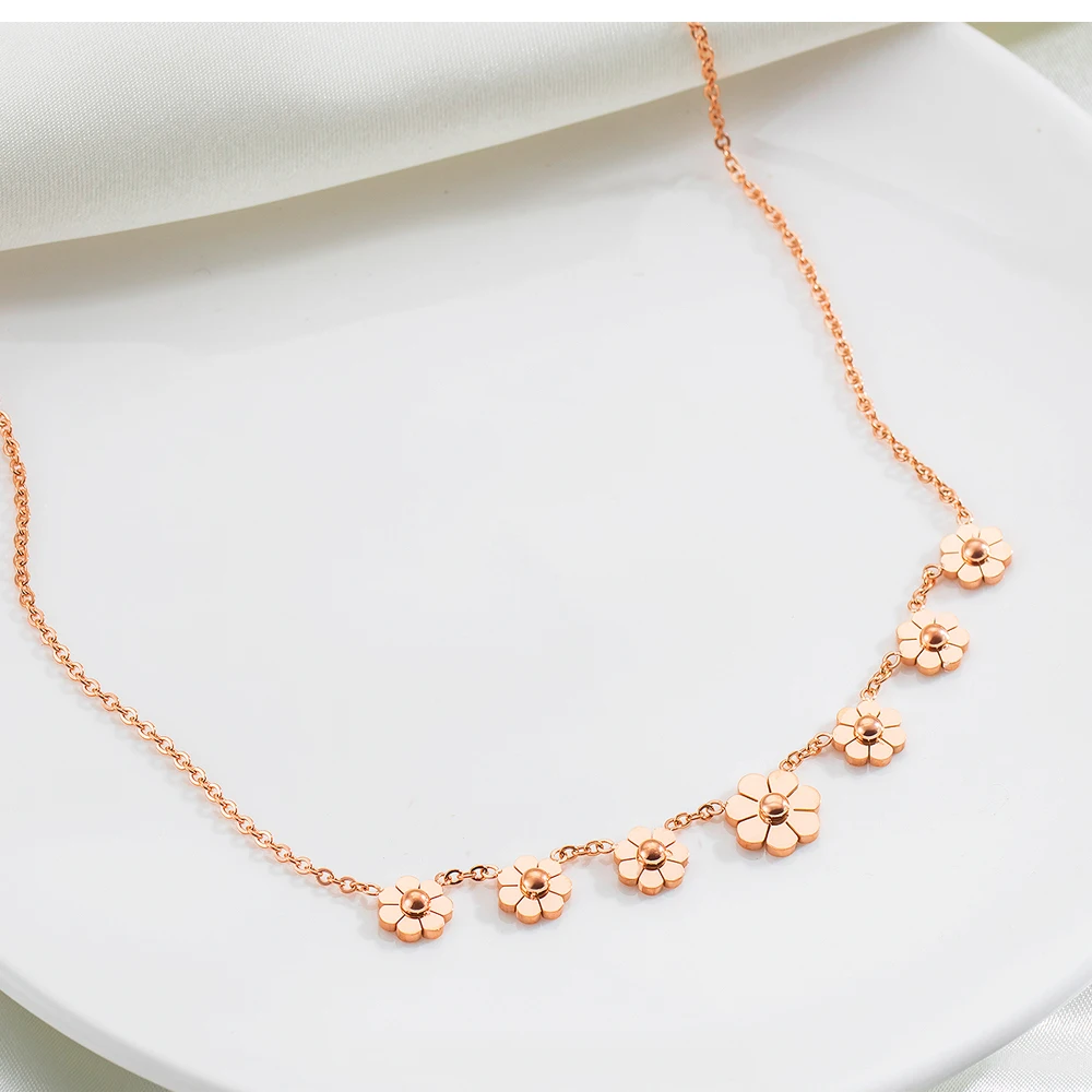 New Products 2019 Women Girls Rose Gold Charm Flower Pendant Necklace
