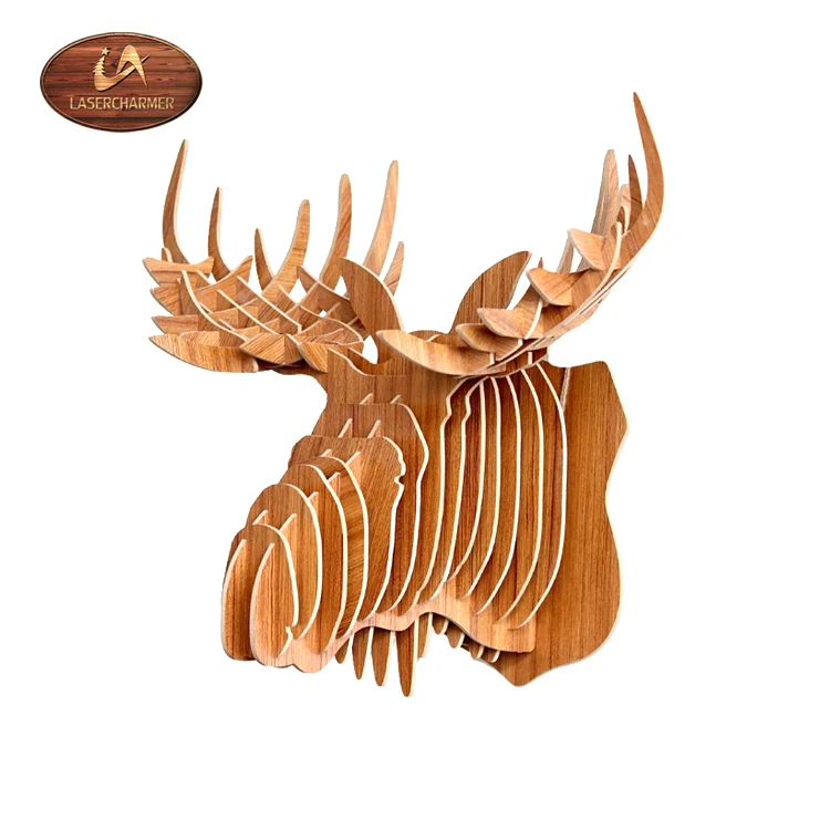 Laser Cut Diy 3d Wooden Animal Head Assembly Puzzle Art Model Kit Toy ...