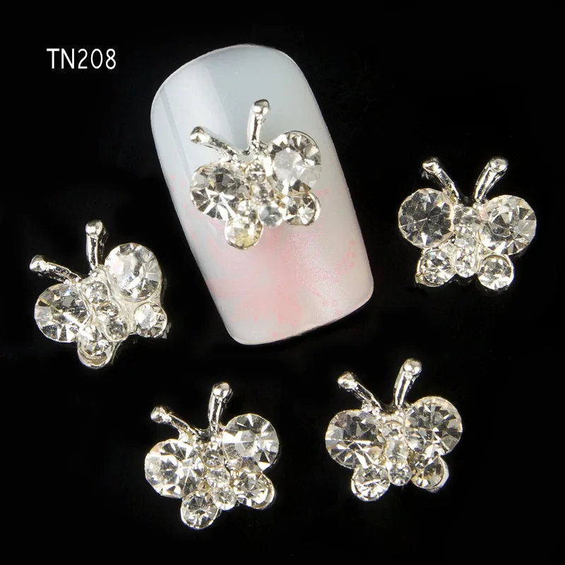 10pcs Glitter Butterfly Rhinestones 3d Nail Art Decorations Alloy Nail Stcikers Charms Jewelry for Nail Gel
