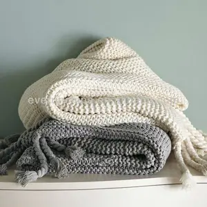 min 1pcs 50DA24 100%cotton knit blanket white cotton plaid cotton throw woven for sofas