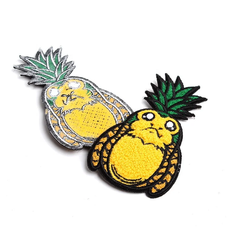 

Iron on Custom 3D Cartoon Animal Fruit Pineapple Logo Embroidered Chenille Patches for Clothing, Follow pantone color chart;accept customized