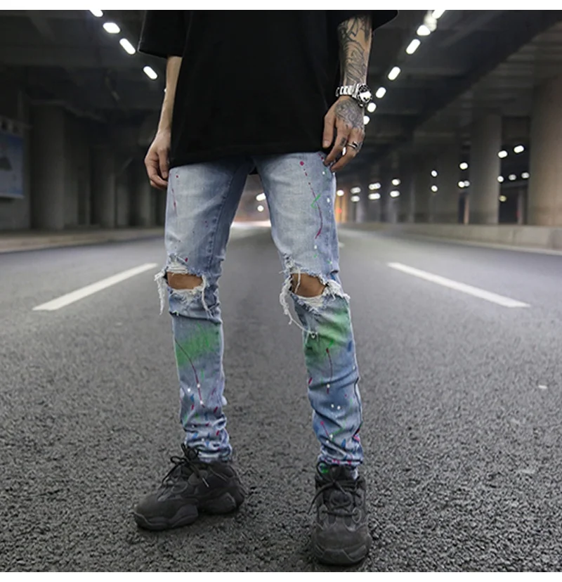 

OEM new style boys pants stock dropshipping damaged men paint jeans, N/a