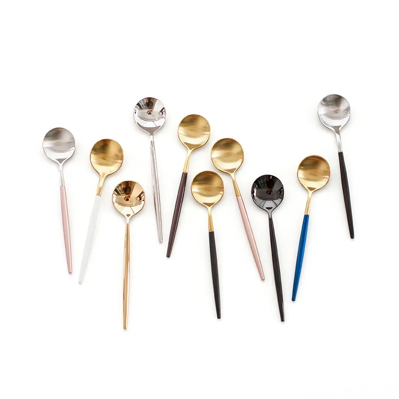 

5 inch Metal Espresso latte spoon 18/10 stainless steel mixing teaspoon coffee spoon set 6pcs, Black and gold