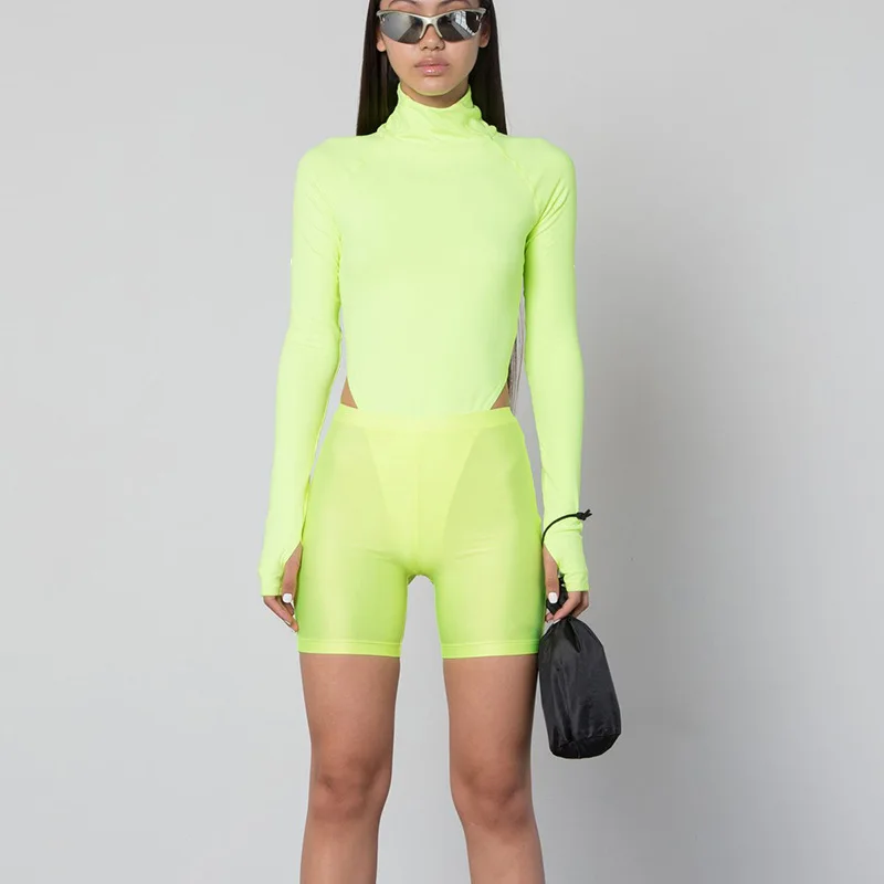 

Women Sexy Mock Neck Long Sleeve Stretch Underwear Bodysuit Slim Casual Club Tops