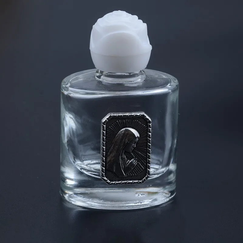 批发透明玻璃空的圣洁水瓶与合金宗教图案 - buy 圣水瓶,宗教圣水瓶