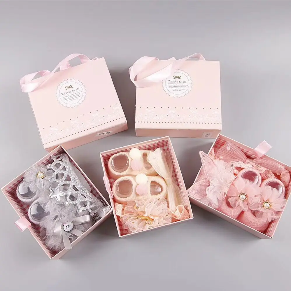 

L0037 New baby princess gift box set for new baby socks shoes box 9 colors, As image