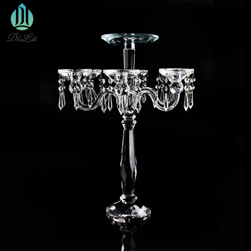wholesale beautiful 5 arms wedding crystal clear candelabra on sale
