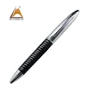 Fashion Design Round Top Chrome Twist Metal Leather Line Ballpoint Pen,leather twist ball pens with line on pen side