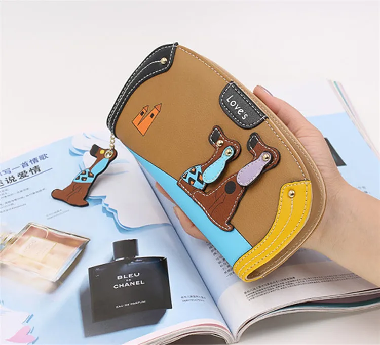 

Cylindrical Wallets Leather Woman with Dog Printings Cute Puppy Ladies Coin Purse Credit Card Wallet Holder, Multi