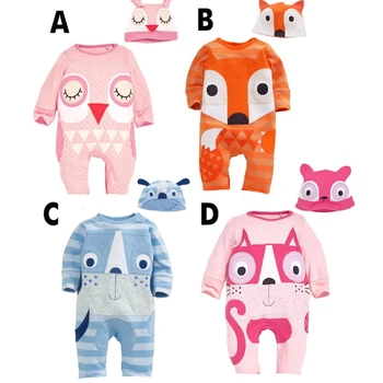 Ms64970c Cute Fox Design Hood Romper Wholesale Organic Baby Clothes