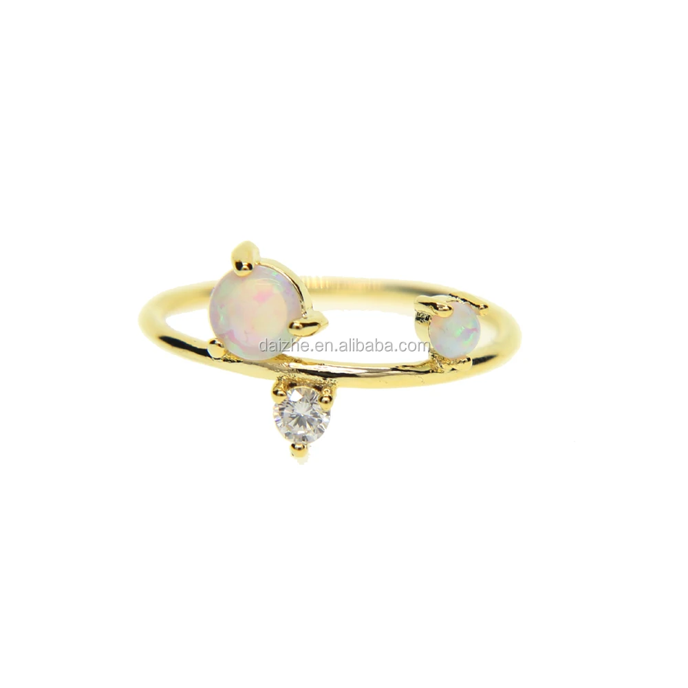 

Classic design 18k yellow gold prong setting cz opal Bling girl women simple delicate dainty ring